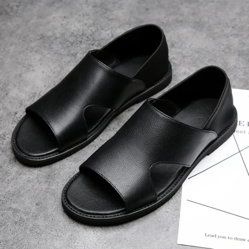 SANDALES EN CUIR NOIR 2025log
