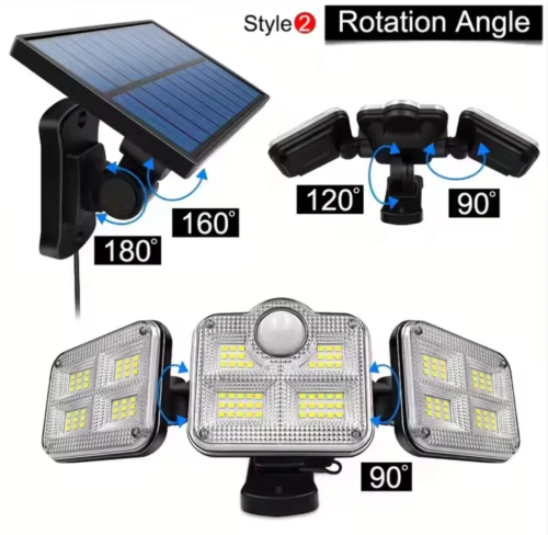 🔆 Éclairage Extérieur Solaire à 3 Têtes Orientables – 122 LED Ultra Puissantes, 🌧️ Étanche 🎛️, 3 Modess