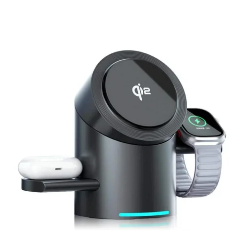 Station de charge magnétique sans fil rotative tactile en alliage d'aluminium, chargeur sans fil trois-en-un 15W à charge rapide